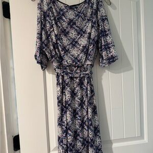 Jessica Simpson Blue and White Wrap Dress with 3/4 Dolman Sleeves